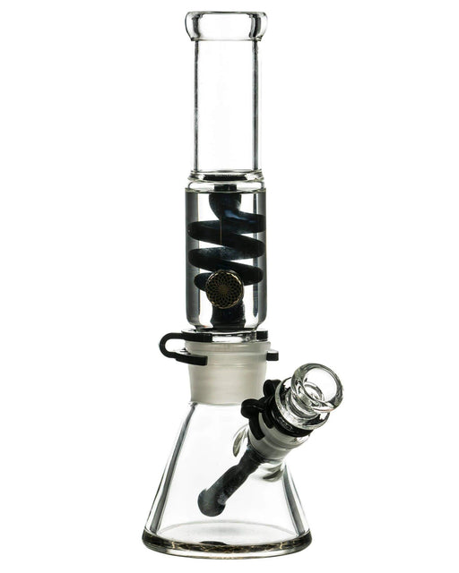 Glass water pipe with spiral design on a white background