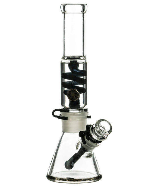 Glass water pipe with spiral design on a white background