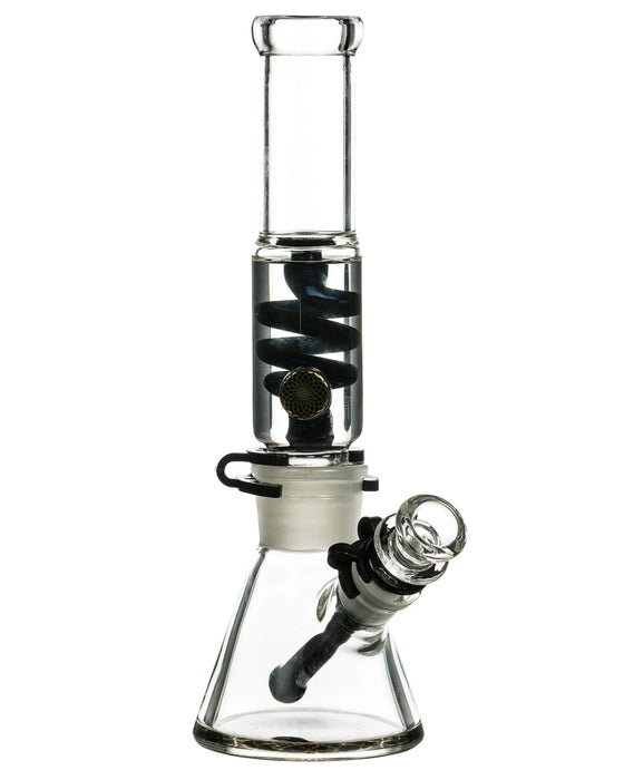Glass water pipe with spiral design on a white background