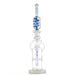 Clear glass water pipe with blue accents on a white background
