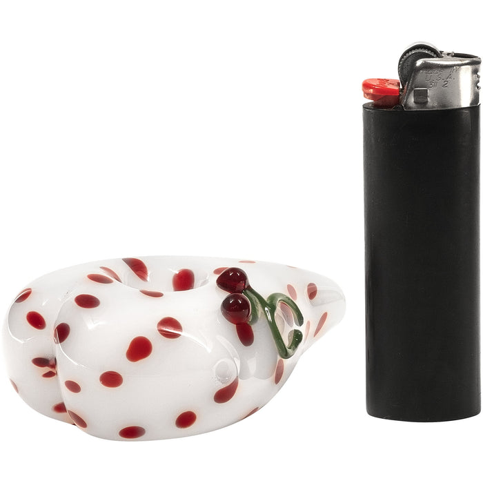 White Heart-Shaped Glass Hand Pipe with Red Polka Dots