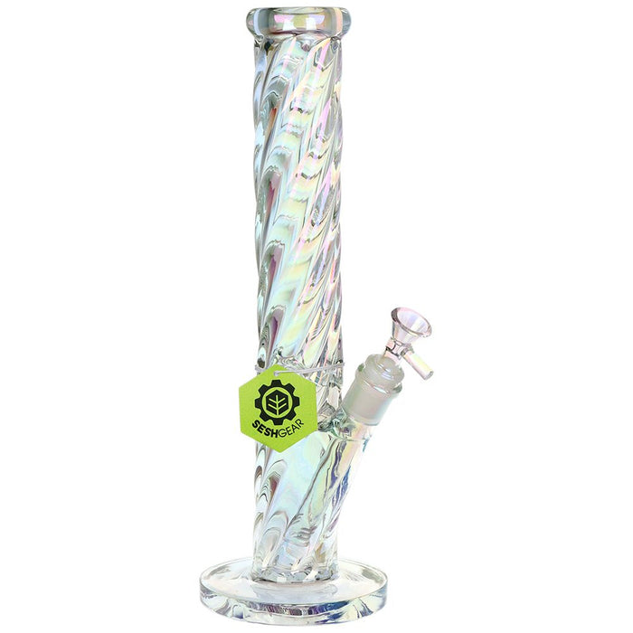 SeshGear Twist Straight Tube Glass Water Pipe 13.75"