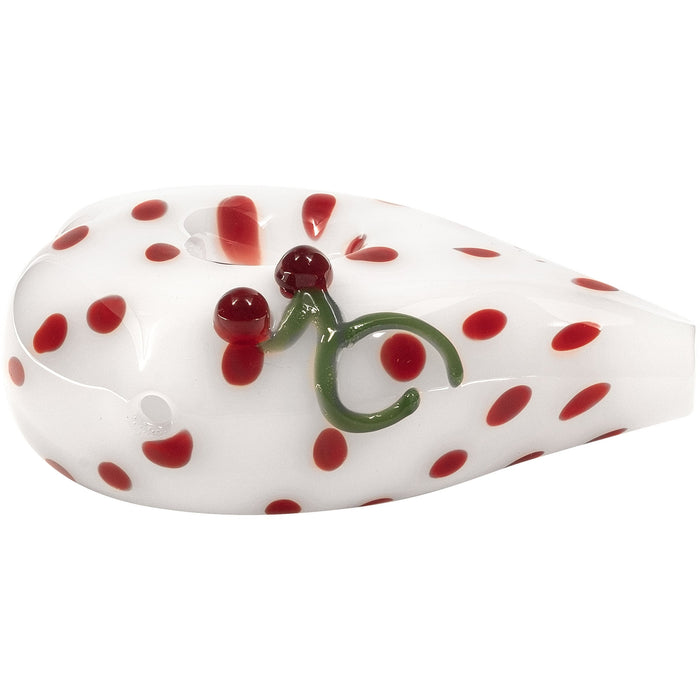 White Heart-Shaped Glass Hand Pipe with Red Polka Dots