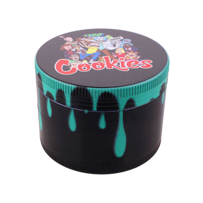 Black and teal grinder with 'Cookies' branding on a white background
