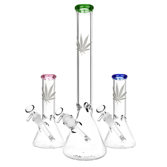 Silver Hemp Leaf Glass Beaker Water Pipe