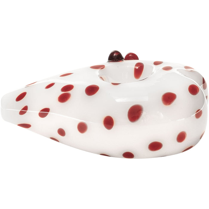White Heart-Shaped Glass Hand Pipe with Red Polka Dots