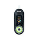 Black electronic device with digital display and green accents on a white background