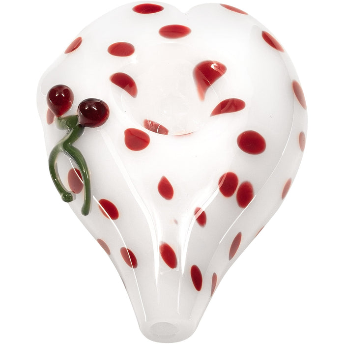 White Heart-Shaped Glass Hand Pipe with Red Polka Dots
