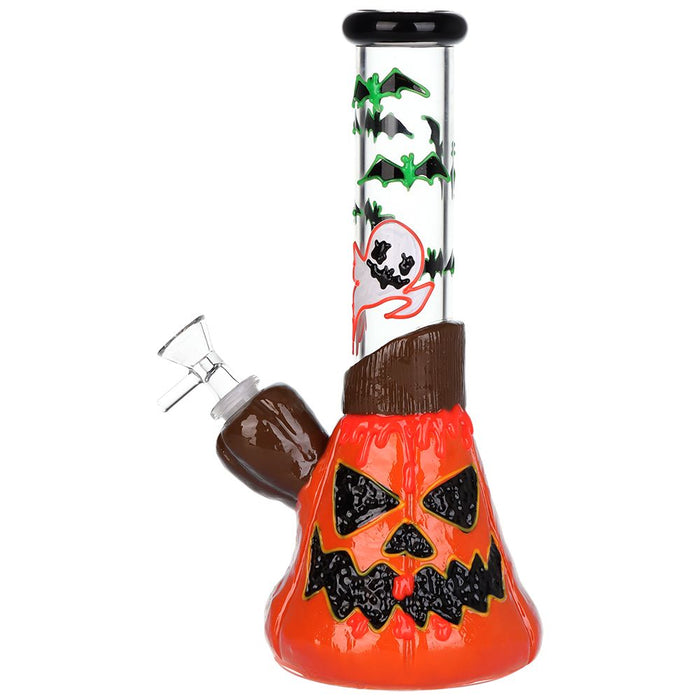 Bats 'n' Ghouls Jack-O-Lantern Glow in Dark Glass Water Pipe