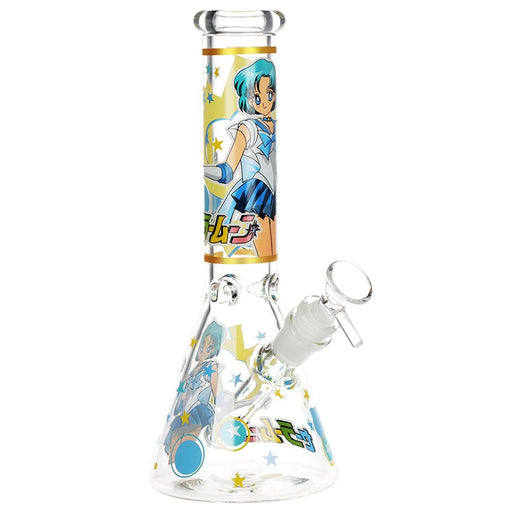 Glass water pipe with anime character design on a white background