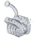 A clear glass water pipe shaped like a detailed car engine block, featuring a curved glass intake pipe with the brand name 'JULBAR' printed on it, set against a plain white background.
