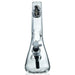 Clear glass water pipe with a skull design on a white background