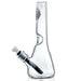 Clear glass water pipe with a black accent on a white background