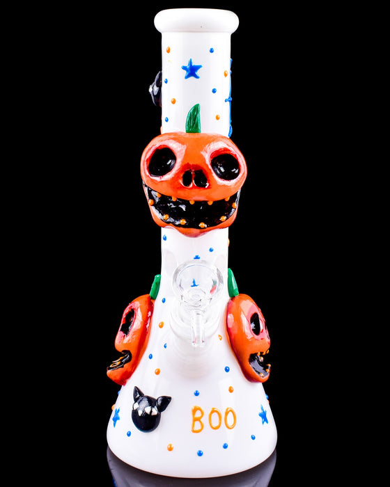 Atomic Glass Pumpkin Boo White Beaker Bong Glow In The Dark