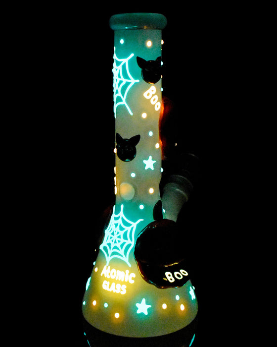 Atomic Glass Pumpkin Boo White Beaker Bong Glow In The Dark