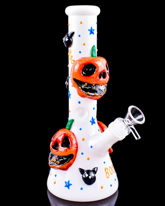 Atomic Glass Pumpkin Boo White Beaker Bong Glow In The Dark