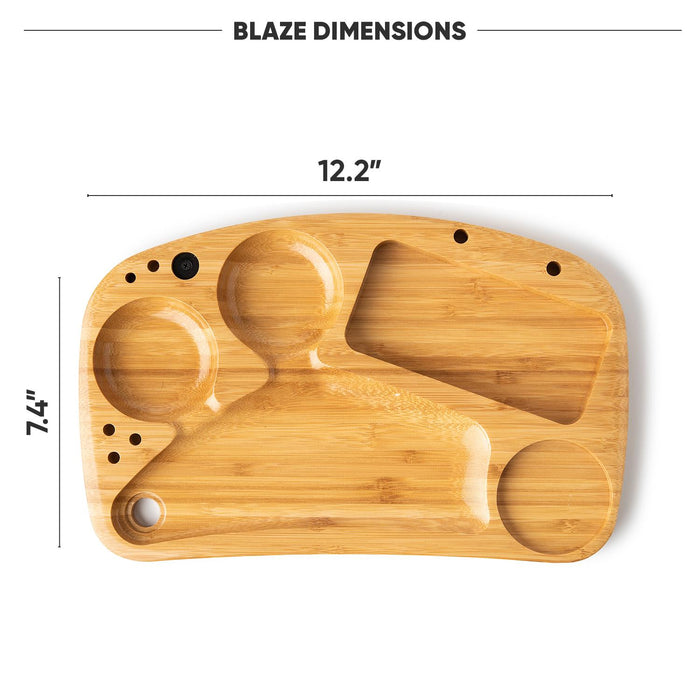 Wooden tray with dimensions labeled on a white background
