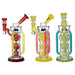 Three colorful glass smoking devices on a white background
