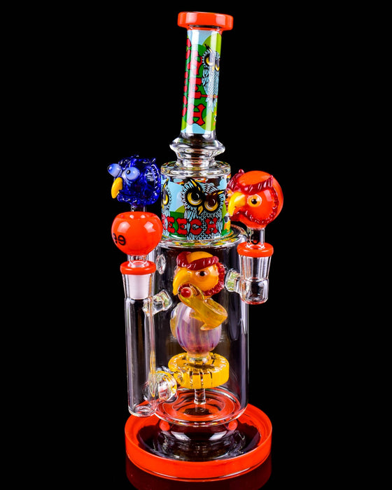 Cheech Glass Owl Water Pipe With Two Hand Pipes