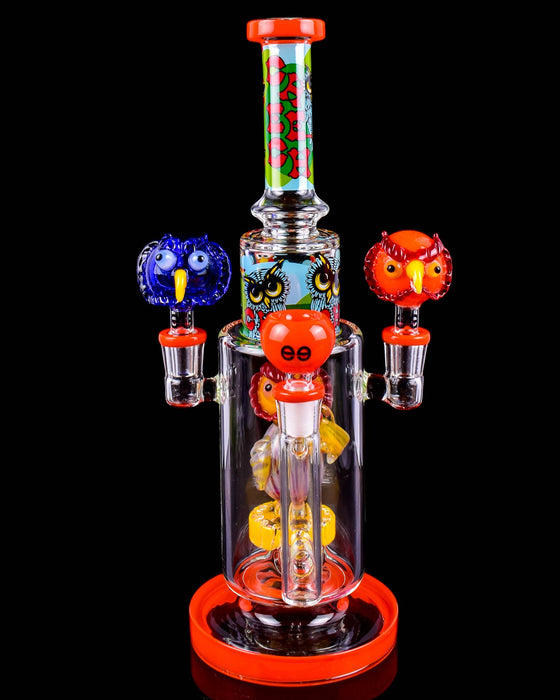 Cheech Glass Owl Water Pipe With Two Hand Pipes