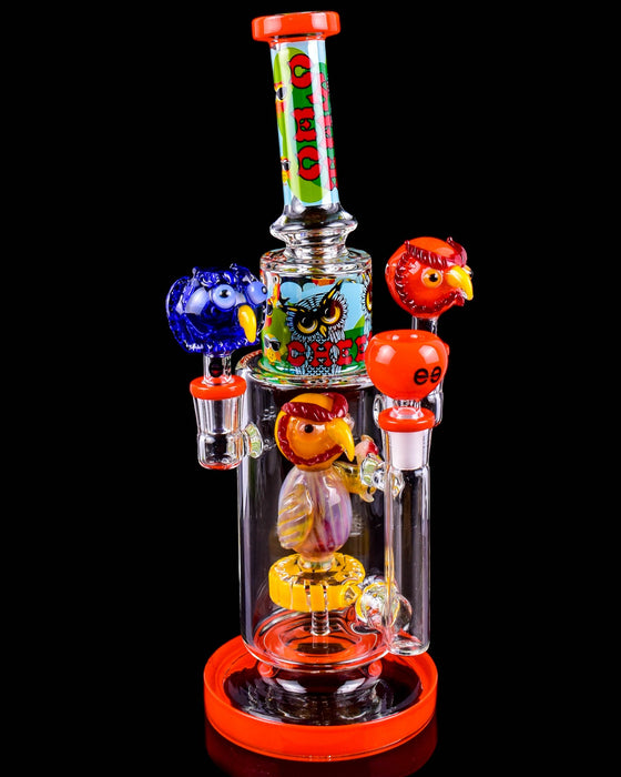 Cheech Glass Owl Water Pipe With Two Hand Pipes