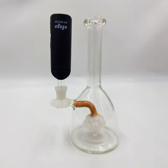 Glass smoking device with a black sleeve on a white background