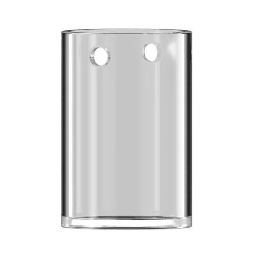 Clear plastic hanging display holder on a white background