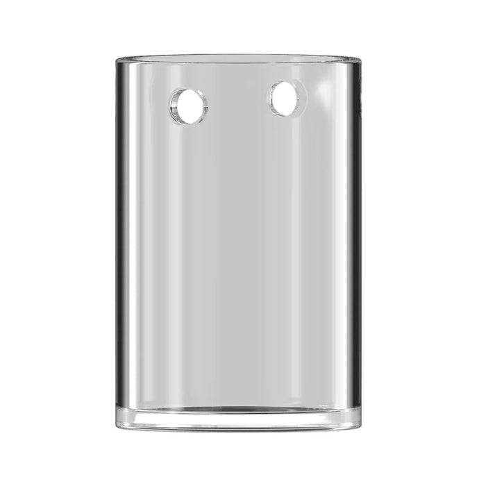 Clear plastic hanging display holder on a white background