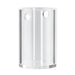 Clear plastic corner shelf with two circular cutouts on a white background