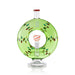 A festive green glass bong designed to resemble a Christmas wreath, with red and white accents and holiday decorations.
