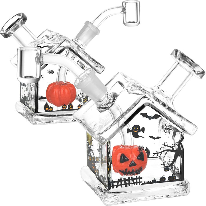 Halloween House Glass Dab Mini Rig front and back