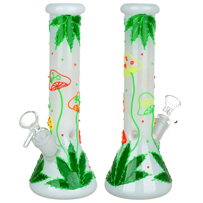 Hemp Leaf Glow In The Dark 10 inch Beaker Bong