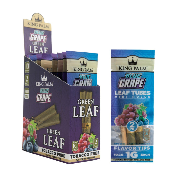 King Palm Blue Grape Green Leaf tobacco-free product packaging on a white background