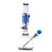 Clear glass water pipe with blue accents on a white background