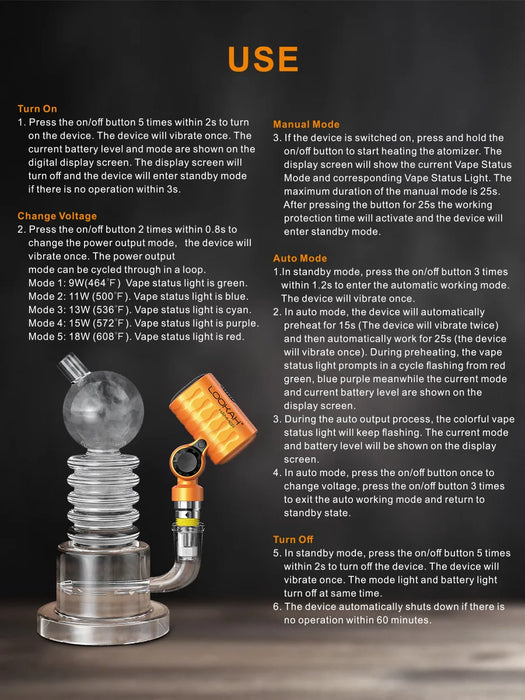 Vape device with user manual on a dark background