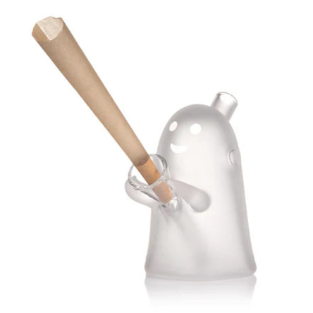 Clear plastic holder with a wooden stick on a white background