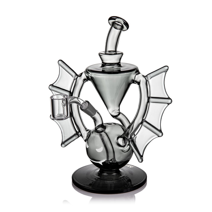 Glass smoking device with spider web design on a white background