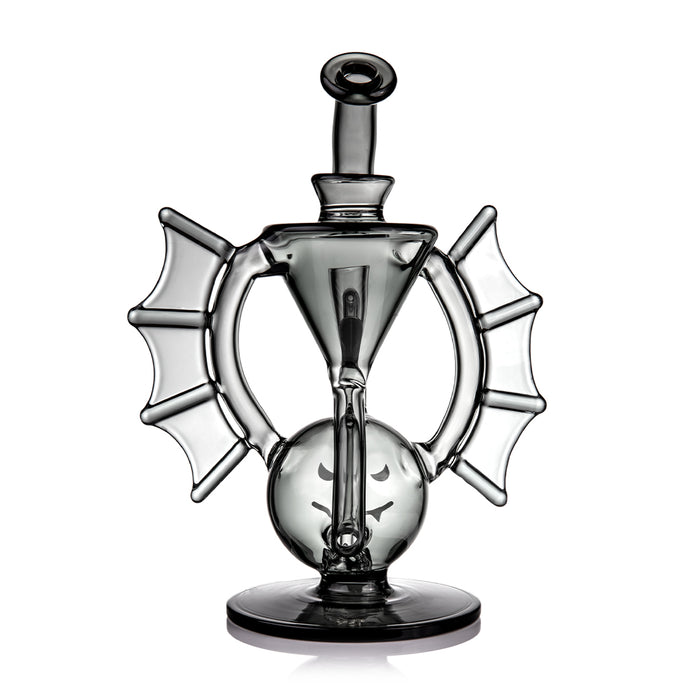 Glass smoking device with unique design on a white background