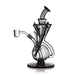 Glass smoking device with black accents on a white background