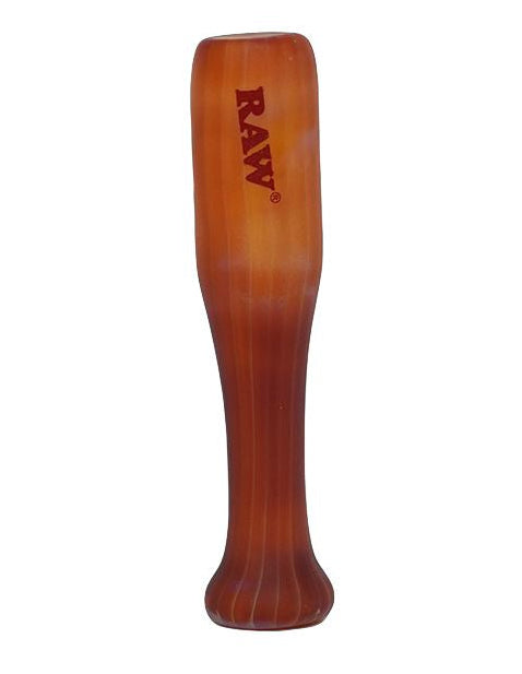 Brown wooden rolling pin with 'RAW' branding on a white background