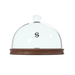 Glass dome with wooden base and dollar sign symbol on a white background