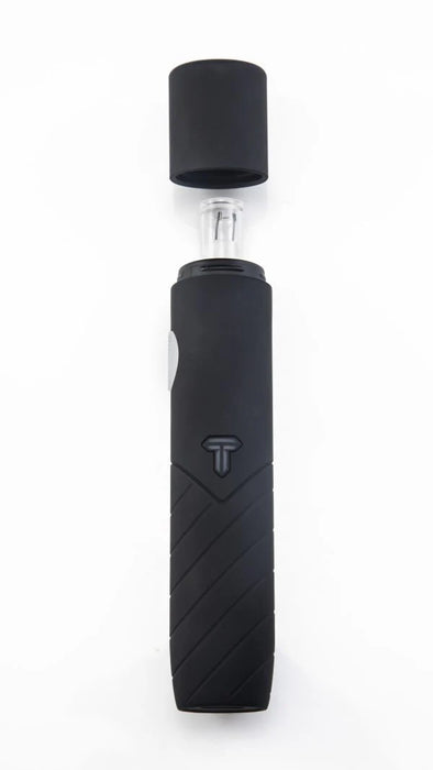 Black vape pen with a visible brand logo on a white background