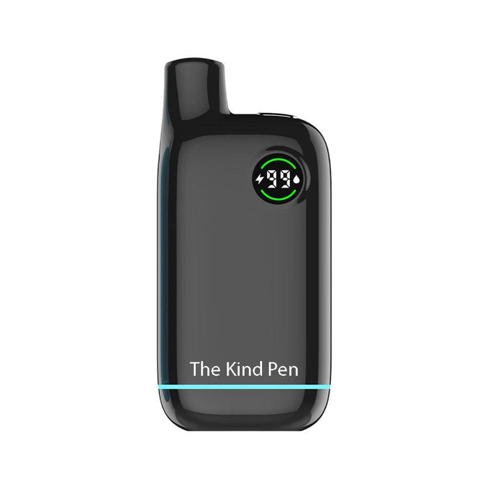 Black electronic device with digital display labeled 'The Kind Pen' on a white background