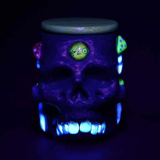Third Eye Shroom Skull Glass Jar glowing