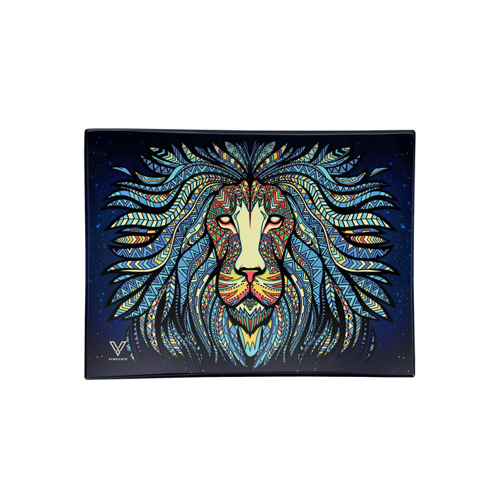 V Syndicate Shatter Proof Glass Rolling Tray - Tribal Lion