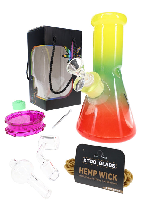 Kush Cargo Glass 8 Inch Beaker Bong Gift Set “Starter Stack”