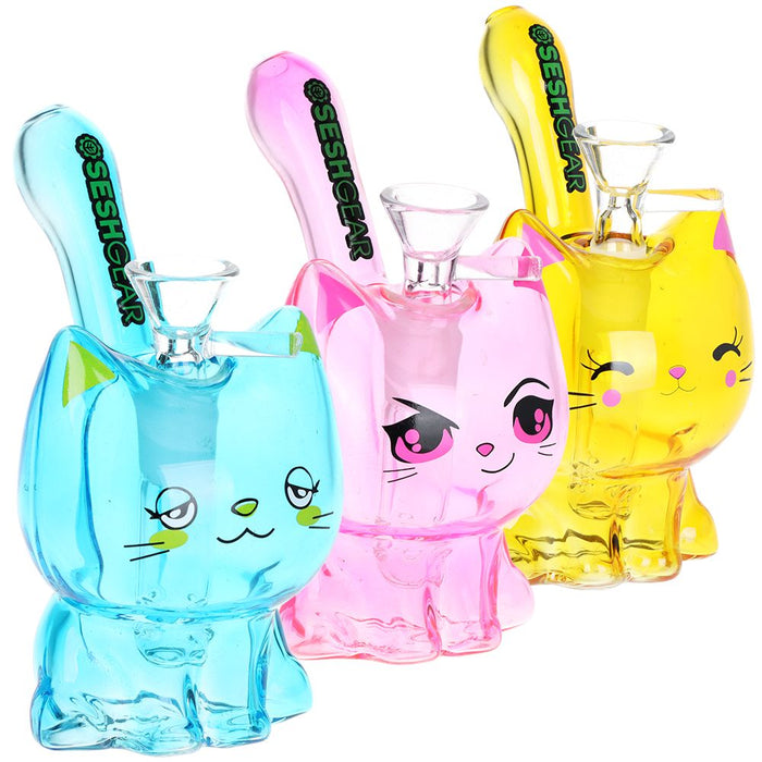 SeshGear Kitty Cat Glass Mini Water Pipe
