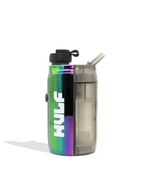 Multicolored water bottle with 'HULF' branding on a white background