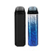 Two vape devices, one black and one with a blue marbled pattern, on a white background.