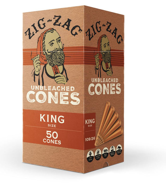 Zig Zag Unbleached Pre-Rolled Cones Mini Bulk 50 Pack - King Size